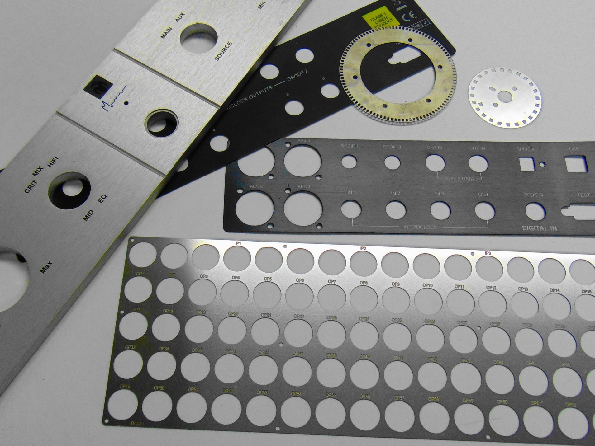 Aluminium facia for electronic equipment and aluminium parts manufactured by Etch Tech using chemical etching.