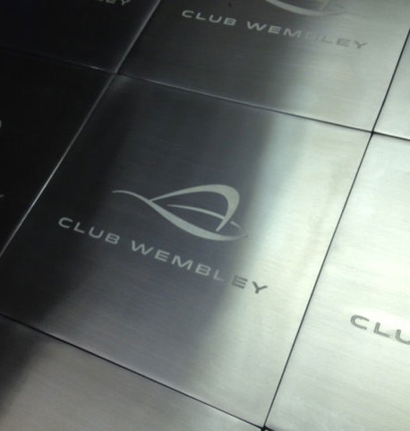 A surface etched stainless steel plaque, made using the photo etching / chemical milling process, and supplied to Wembley Stadium by Etch Tech Ltd